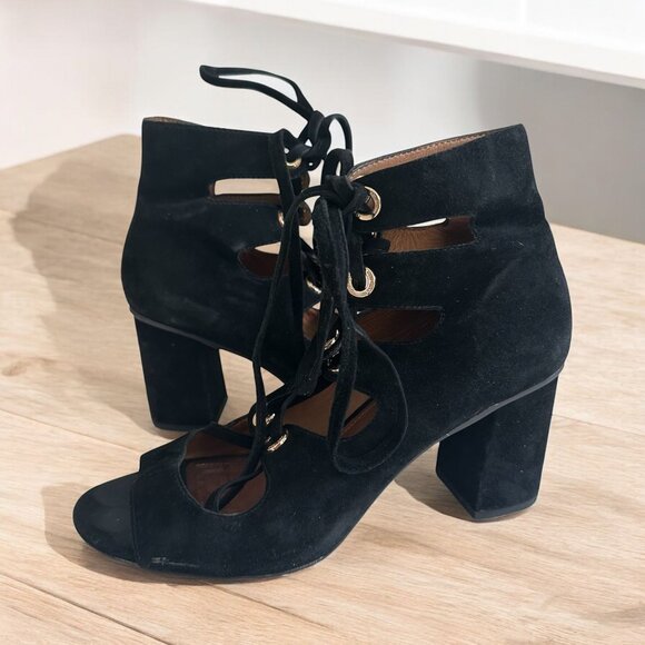 COACH Black Suede Laceup Block Heels Size 8.5 - Picture 1 of 10